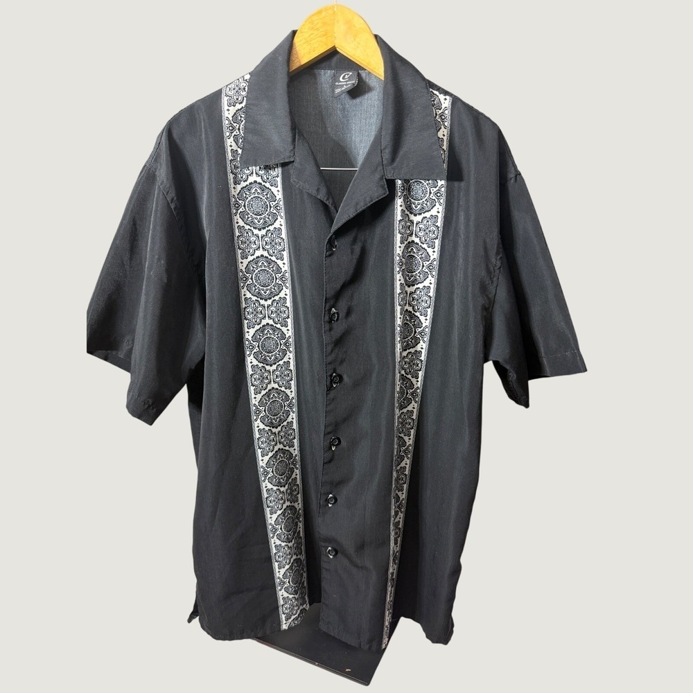Claudio Nucci Button Up Shirt Medallion Panel Men Large Black Vintage Rockabilly